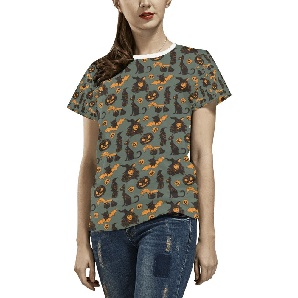 Witch Bat Halloween Print Design LKS305 Women's  T-shirt