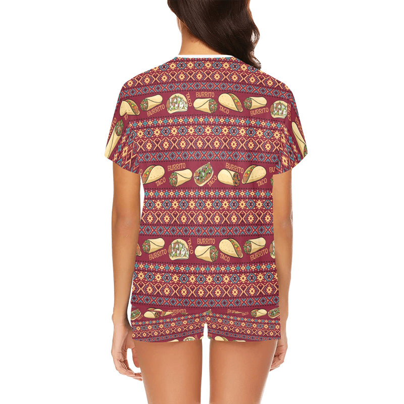 Burrito Taco Print Design LKS302 Women's Short Pajama Set