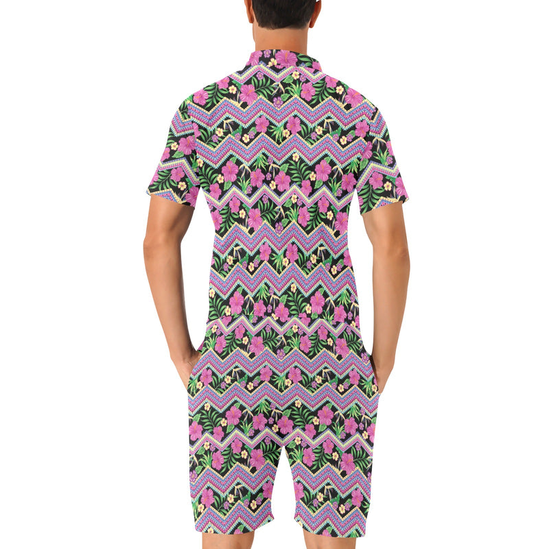 Hibiscus Pink Zigzag Line Pattern Design LKS307 Men's Romper