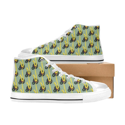 Saxophone Print Design LKS405 High Top Women's White Shoes