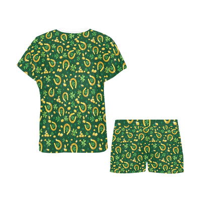 Shamrock Horse Shoes Saint Patrick's Day Print Design LKS307 Women's Short Pajama Set