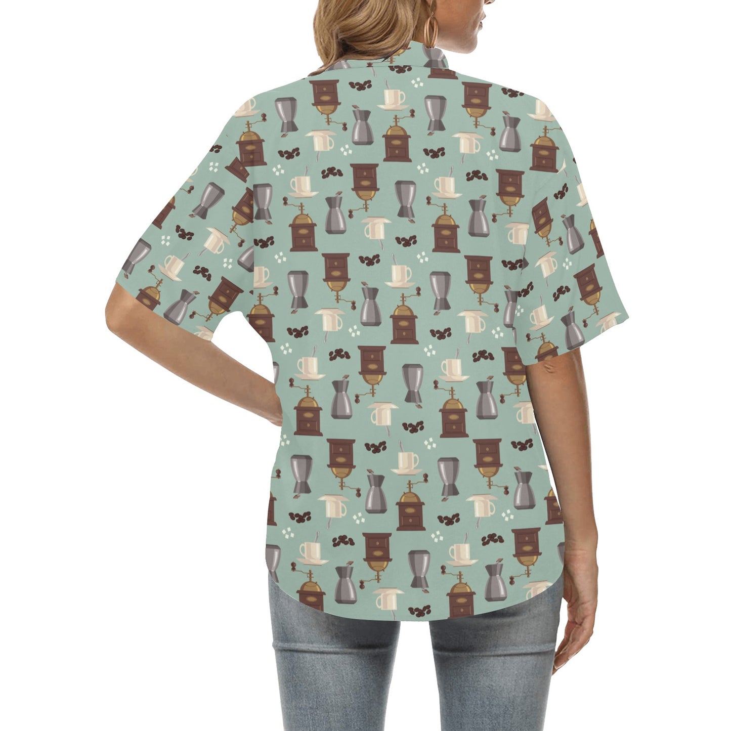 Coffee Pattern Print Design 04 Women's Hawaiian Shirt