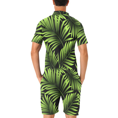 Green Neon Tropical Palm Leaves Men's Romper