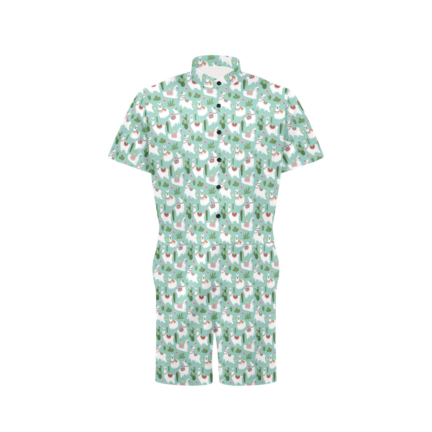 Llama with Cactus Themed Print Men's Romper