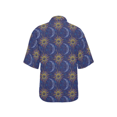 Celestial Moon Sun Pattern Print Design 01 Women's Hawaiian Shirt