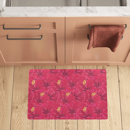 Hibiscus Red Pattern Print LKS308 Kitchen Mat