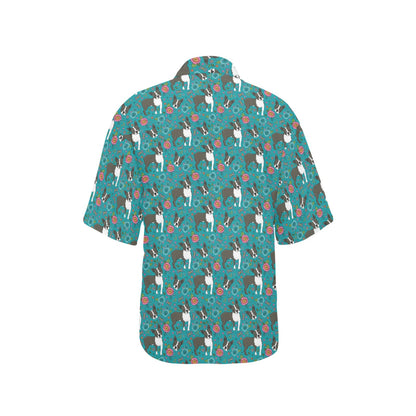 Boston Terrier Pattern Print Design 07 Women's Hawaiian Shirt