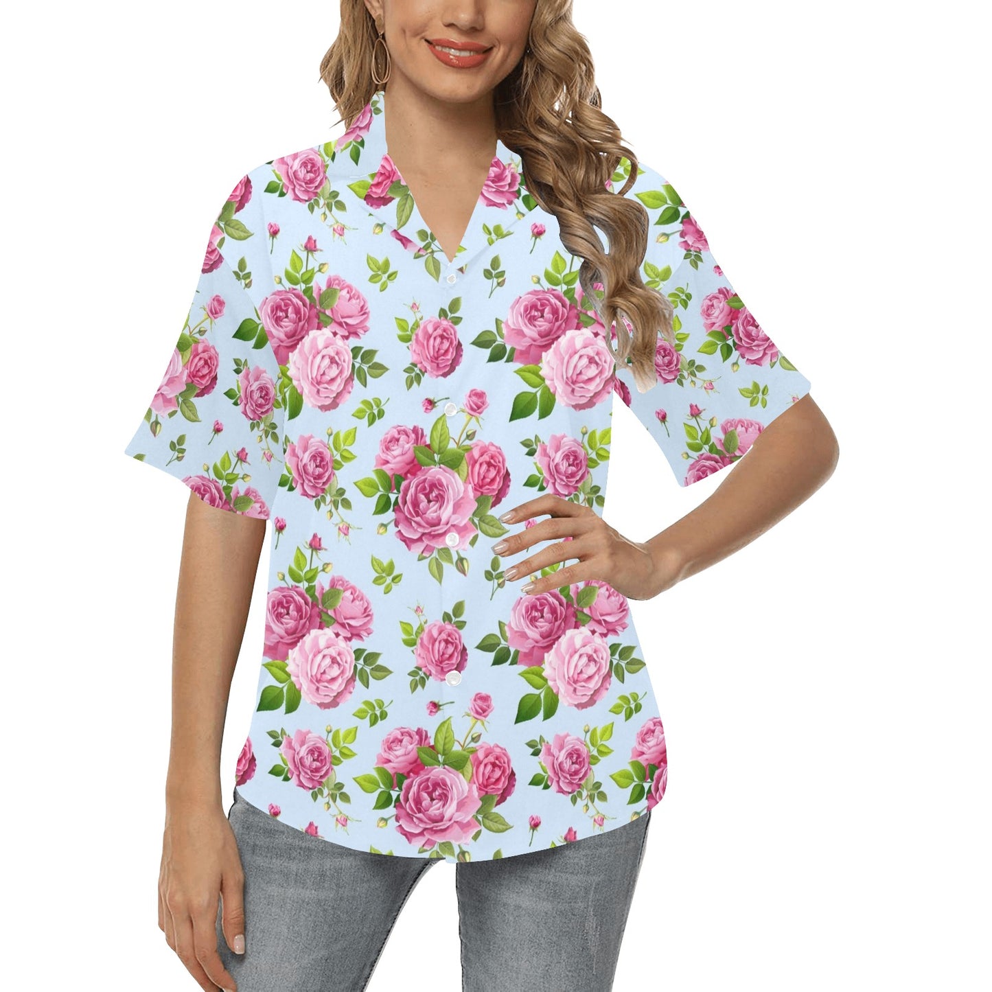 Rose Pink Pattern Print Design RO08 Women's Hawaiian Shirt