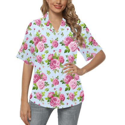 Rose Pink Pattern Print Design RO08 Women's Hawaiian Shirt