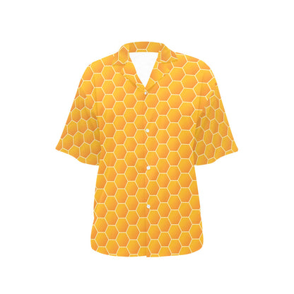 Honey Bee Honeycomb Print Design LKS3011 Women's Hawaiian Shirt