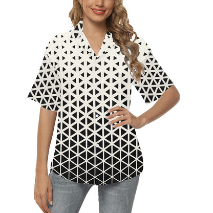 Geometric Black White Pattern Print Design 03 Women's Hawaiian Shirt