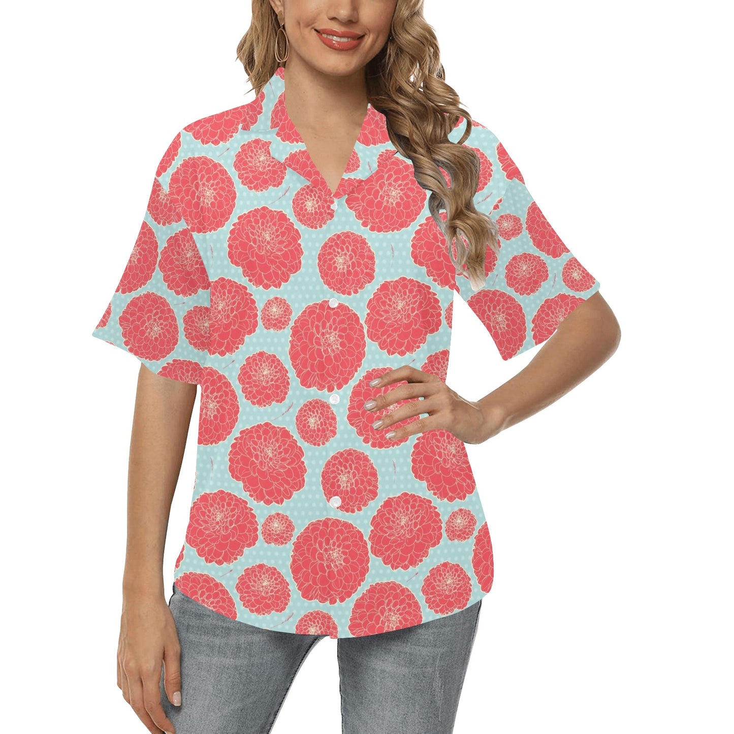 Marigold Pattern Print Design MR03 Women's Hawaiian Shirt