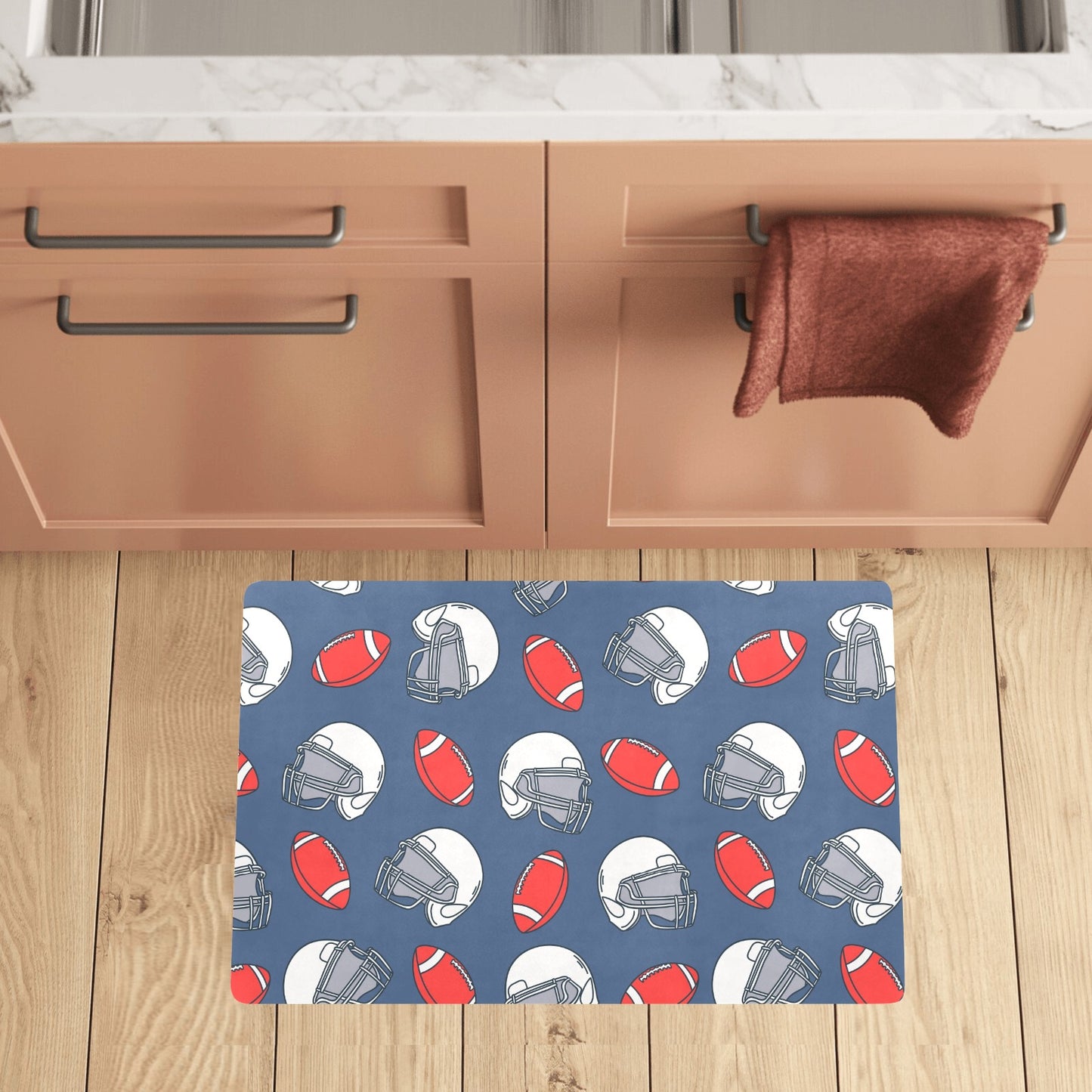 American Football Helmet Design Pattern Kitchen Mat