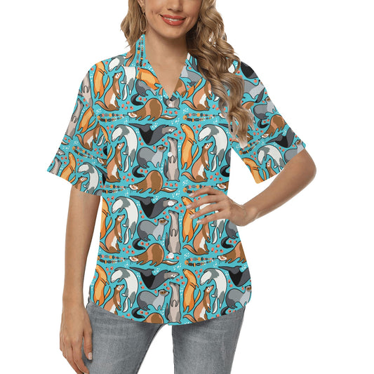 Ferret Pattern Print Design 03 Women's Hawaiian Shirt