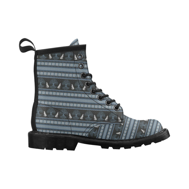 Wolf Tree of Life Knit Design Print Women's Boots