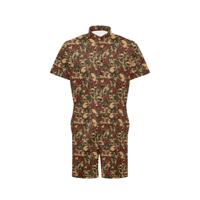 Skull Roses Vintage Design Themed Print Men's Romper