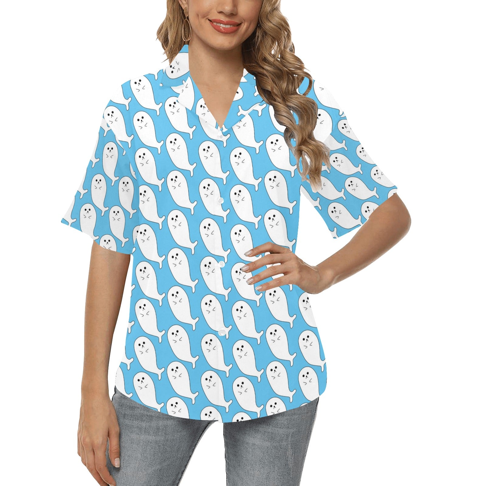 Sea Lion Print Design LKS402 Women's Hawaiian Shirt