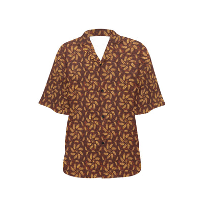 Agricultural Brown Wheat Print Pattern Women's Hawaiian Shirt