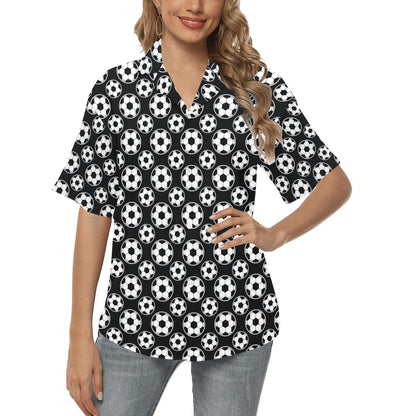 Soccer Ball Black Print Pattern Women's Hawaiian Shirt