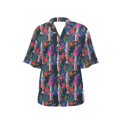 Barracuda with Folwer Pattern Print Design 01 Women's Hawaiian Shirt