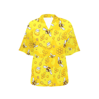 Bee Pattern Print Design BEE01 Women's Hawaiian Shirt