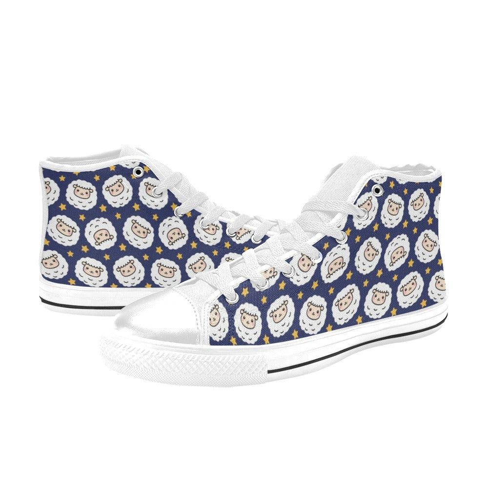 Sheep Print Design LKS402 High Top Women's White Shoes