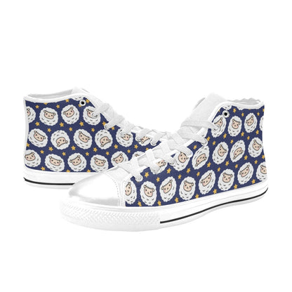 Sheep Print Design LKS402 High Top Women's White Shoes