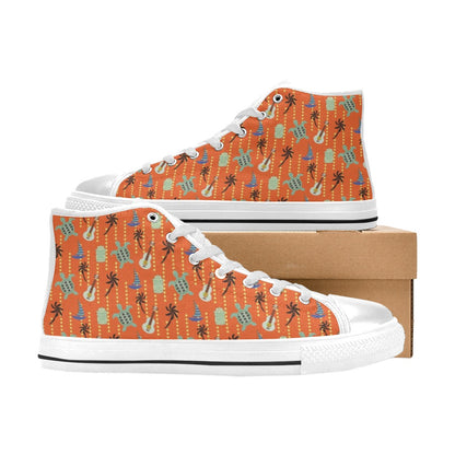 Ukulele Print Design LKS402 High Top Women's White Shoes