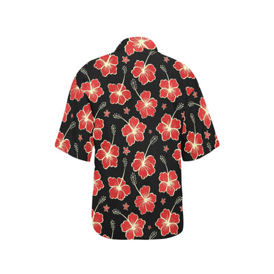 Red Hibiscus Pattern Print Design HB021 Women's Hawaiian Shirt