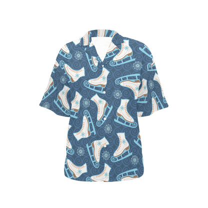 Ice Skate Pattern Print Design 01 Women's Hawaiian Shirt