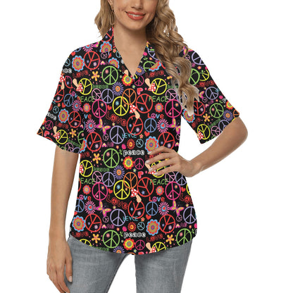 Peace Sign Colorful Design Print Women's Hawaiian Shirt
