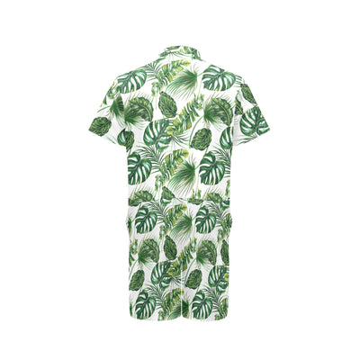 Green Pattern Tropical Palm Leaves Men's Romper