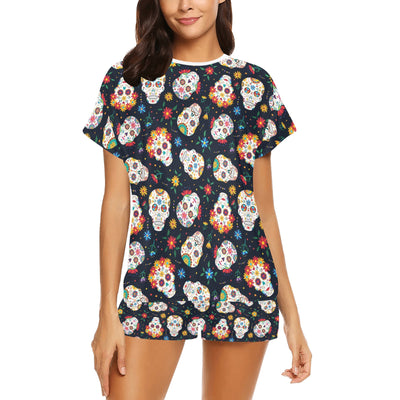 Sugar Skull Print Design LKS305 Women's Short Pajama Set