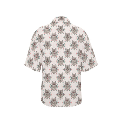 Aztec Wolf Pattern Print Design 01 Women's Hawaiian Shirt