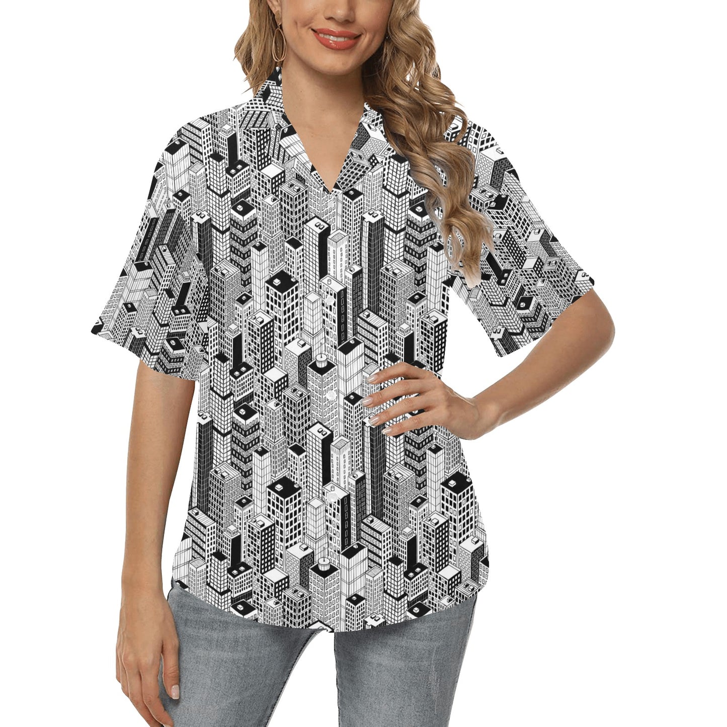 City  Pattern Print Design 02 Women's Hawaiian Shirt