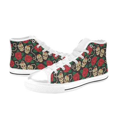 Sugar Skull Red Rose Print Design LKS301 High Top Women's White Shoes