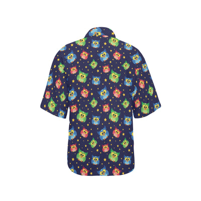 Owl with Star Themed Design Print Women's Hawaiian Shirt