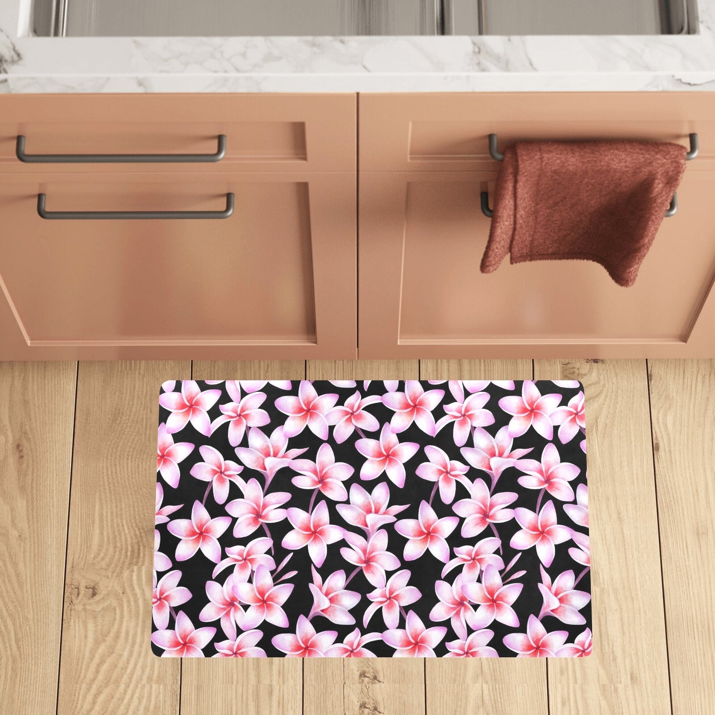 Pink Plumeria Pattern Print Design PM09 Kitchen Mat