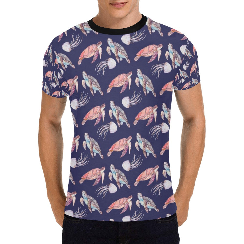 Sea Turtle With Jelly Fish Print Design LKS301 Men's All Over Print T-shirt