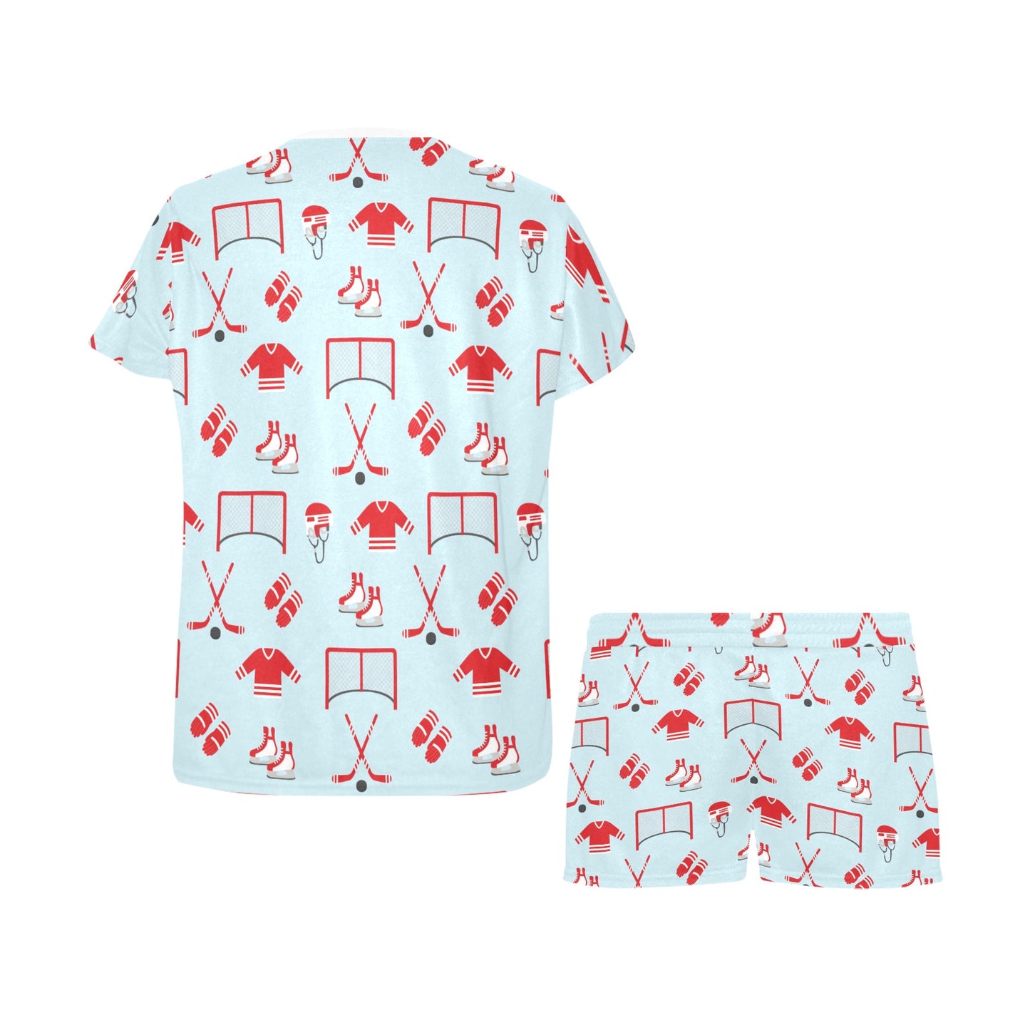 Hockey Red Equipment Print Design LKS305 Women's Short Pajama Set