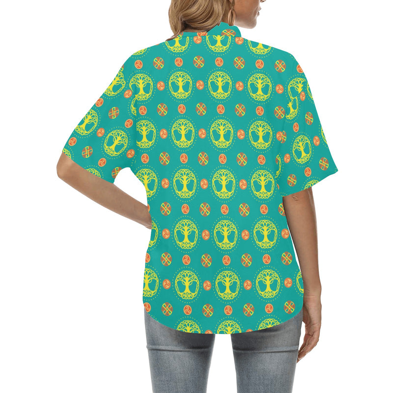 Celtic Tree of Life Print Pattern Women's Hawaiian Shirt