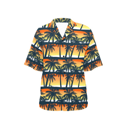 Palm Tree Sunset Design Print Women's Hawaiian Shirt