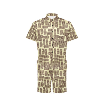 Tiki Brown Mask Print Men's Romper