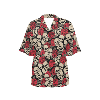 Skull And Roses Print Design LKS301 Women's Hawaiian Shirt