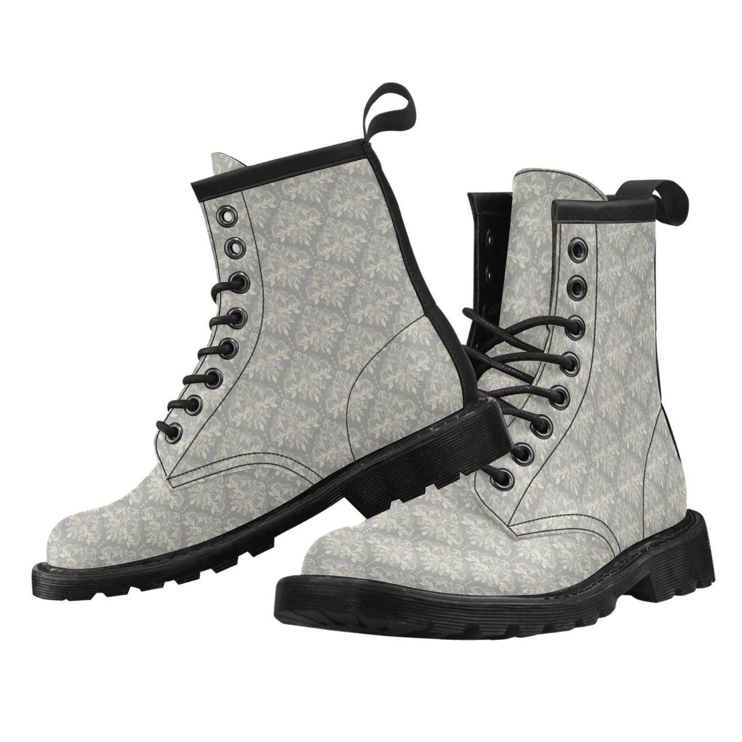 Damask Grey Elegant Print Pattern Women's Boots