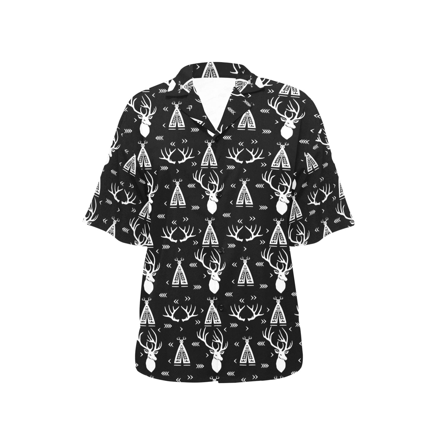 Deer Native Indian Print Pattern Women's Hawaiian Shirt