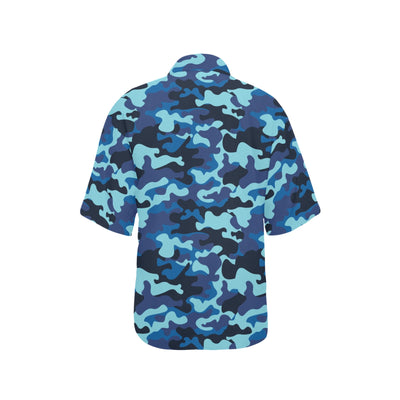 Camo Blue Pattern Print Design 04 Women's Hawaiian Shirt