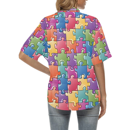 Puzzle Pattern Print Design A05 Women's Hawaiian Shirt