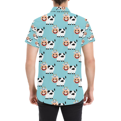 Cattle Cute Pattern Print Design 01 Men's Short Sleeve Button Up Shirt