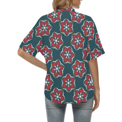 Poinsettia Pattern Print Design A03 Women's Hawaiian Shirt